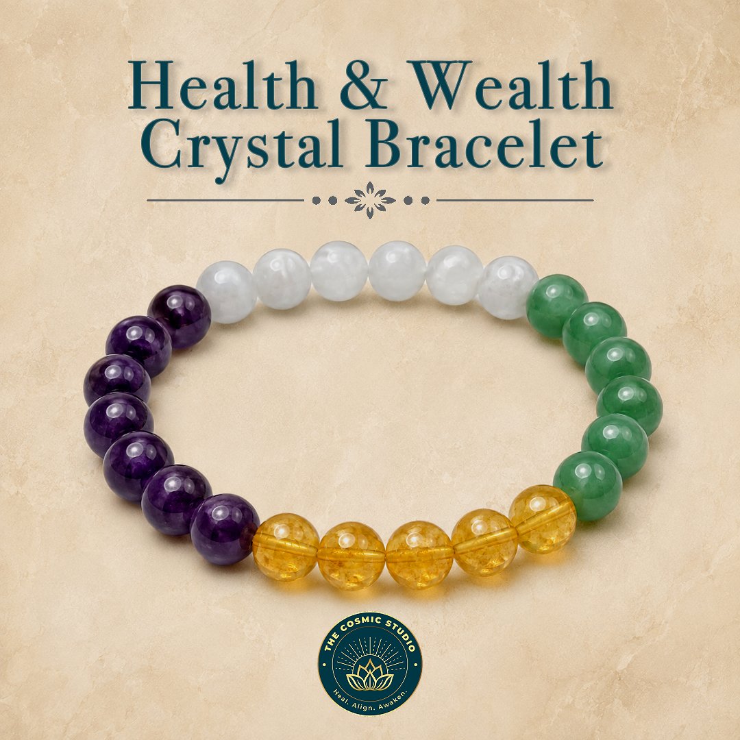 Health & Wealth Crystal Bracelet – Moonstone | Amethyst | Citrine | Green Aventurine